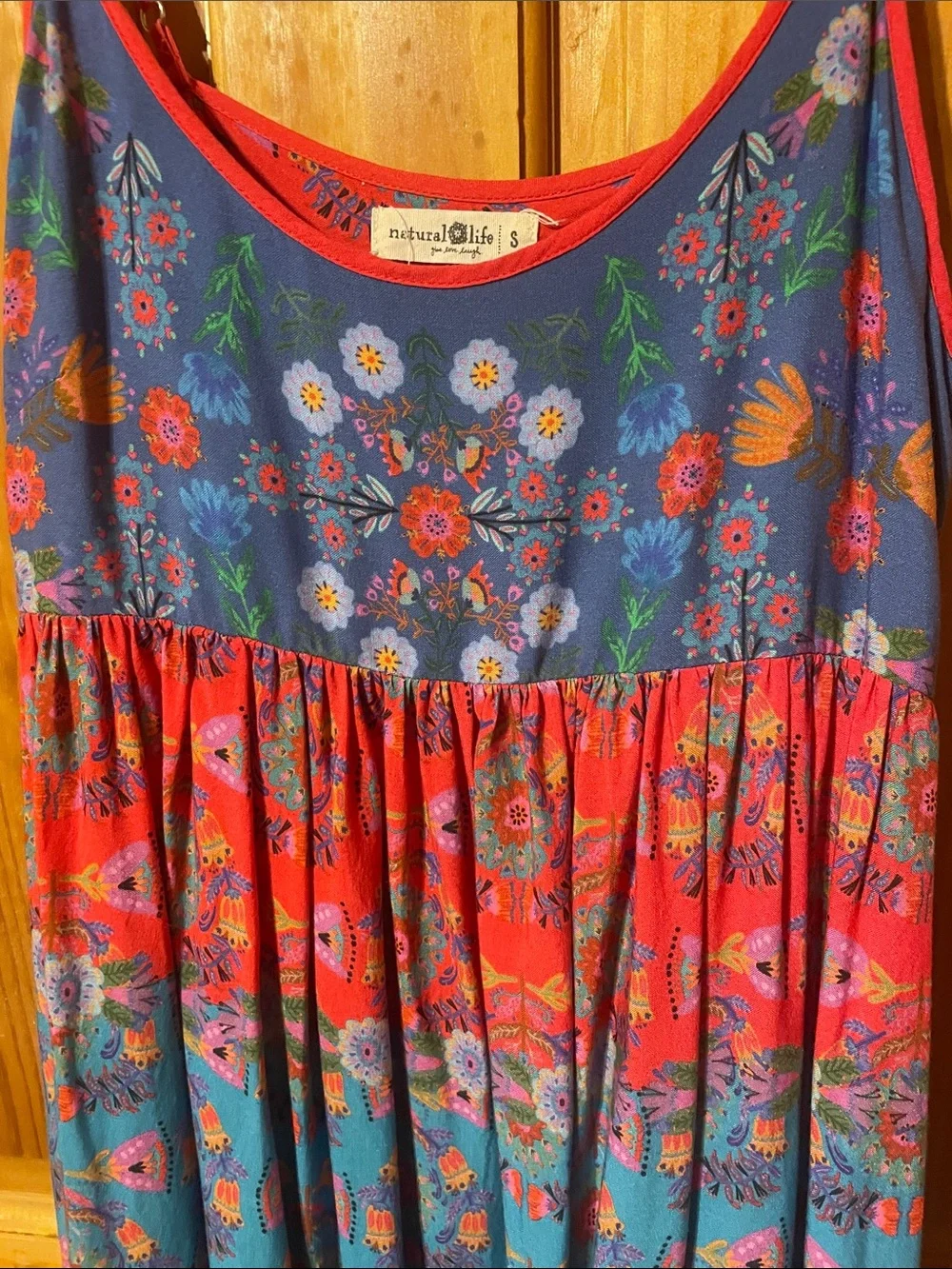 NATURAL LIFE Floral Boho Dress in Blue and Red - Picture 3 of 4